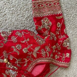 Red hand embroidered blouse size 34-38